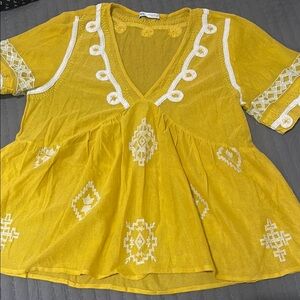 Zara Yellow Embellished Peplum Blouse